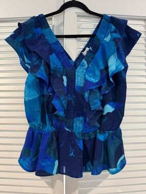 sofia by sofia vergara Blue Multi Ruffle V-Neck Blouse